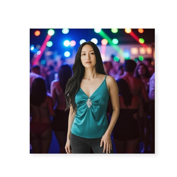 Y2K: new Nally & Millie ᪣ Jewel Tone Sequin Embellished Cami Tank Top ᪣ Teal M - Picture 1 of 16